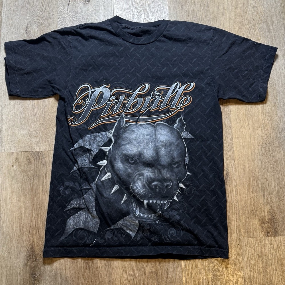 C&H Sportswear Black Gold Pitbull Terrier Dog Rude Dogs Series graphic T shirt L